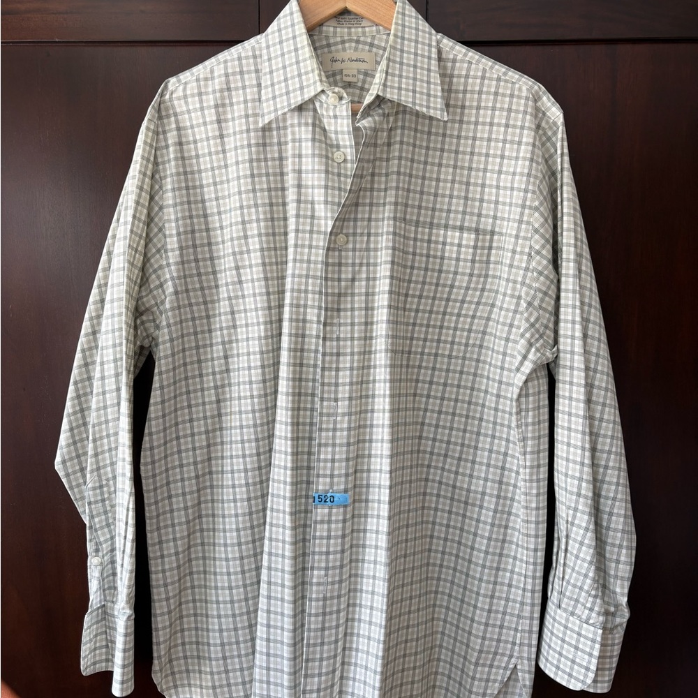 John W. Nordstrom Men's Green and White Plaid Dress Shirt